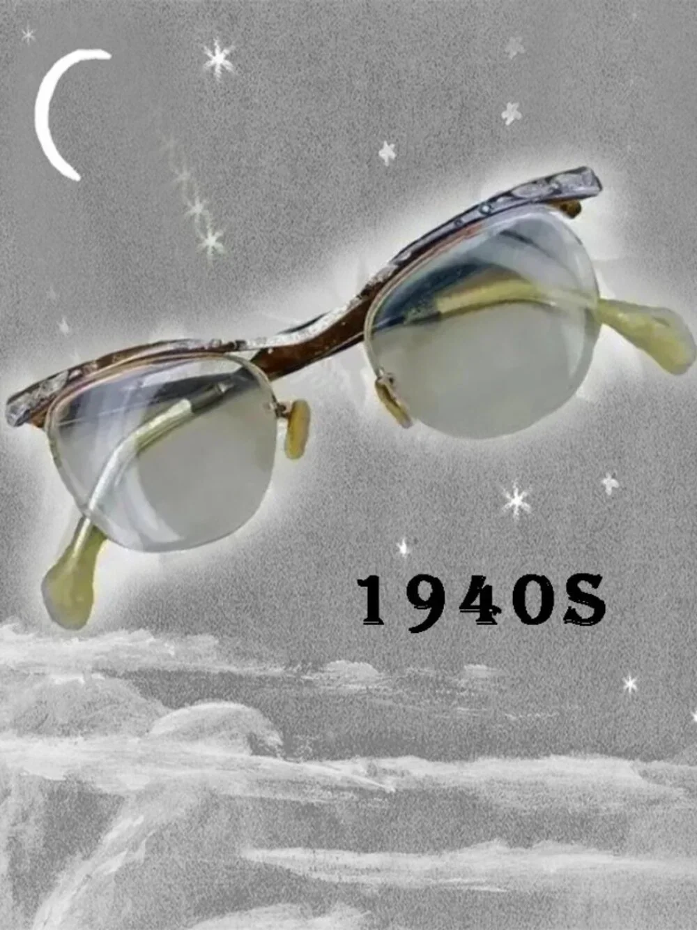 Vintage Cat Eye Glasses With Rhinestones 40s Retro Eyeglasses - Picture 1 of 10